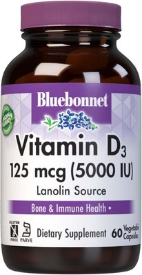 Bluebonnet Nutrition Vitamin D3 5000 IU Vegetable Capsule, Aids in Muscle &... 