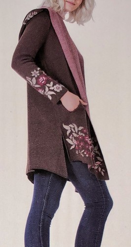 Pre-owned Maxsport Hooded Long Open Cardigan Sweater Brown Pink Womens Sz S M L Xl