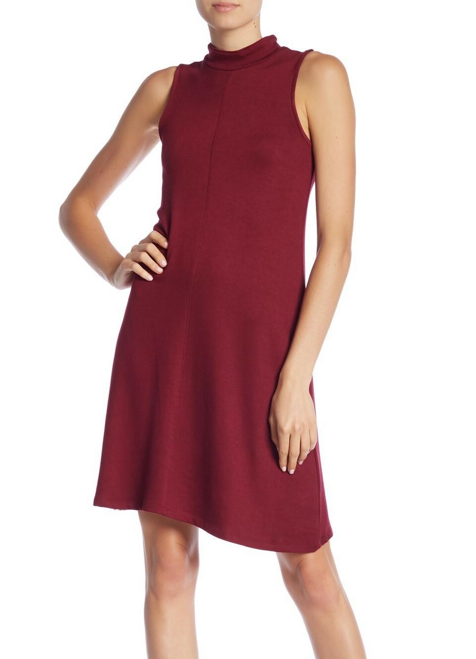 Joan Vass Women's Mock Neck Sleeveless Dress Pinot Burgundy Sz. Large 154042