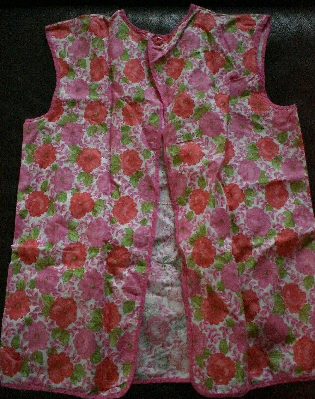 VTG 40's Apron Unused Pink Roses W/ Label Cotton Roses Pockets Tie