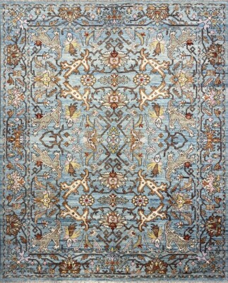 8x10 Hand Knotted Dragon Oushak | Wool Oriental Area Rug | Blue Color