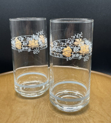 Corelle Apricot Grove Clear Drinking Glass Set of 2 Corning Glassware Vintage