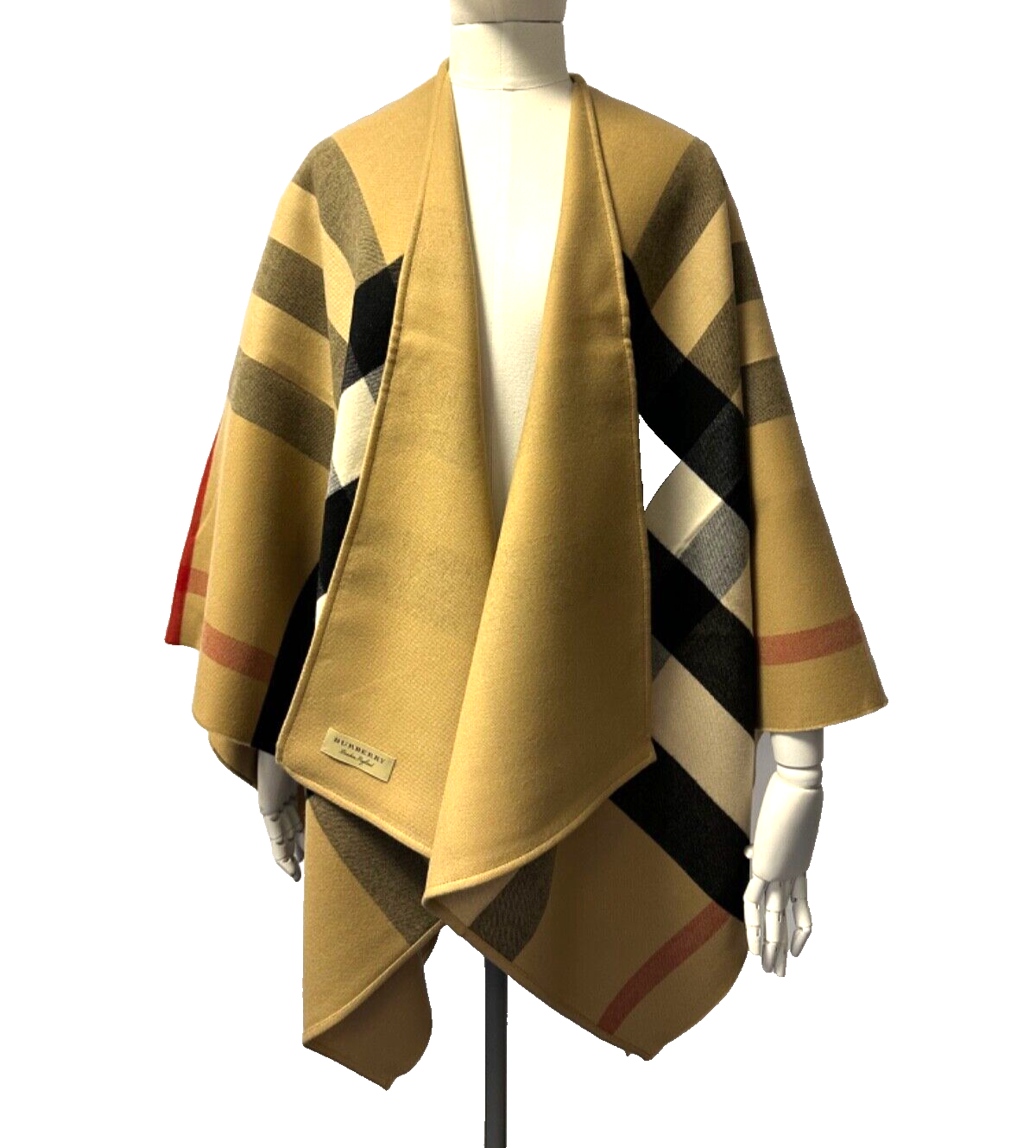 Pre-owned Burberry Authentic  Ladies Reversable Wool Check Cape Shawl 40294061 In Beige