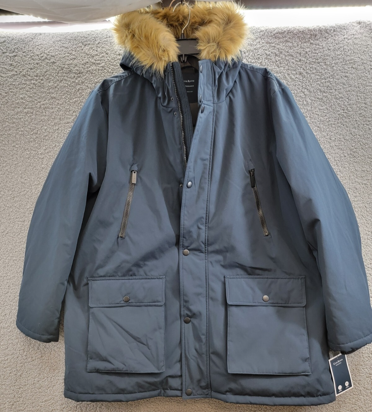 Club Room Parka with A Faux Fur-Hood Jacket Men's XXL Navy Zip/Snap Closure - Picture 2 of 17
