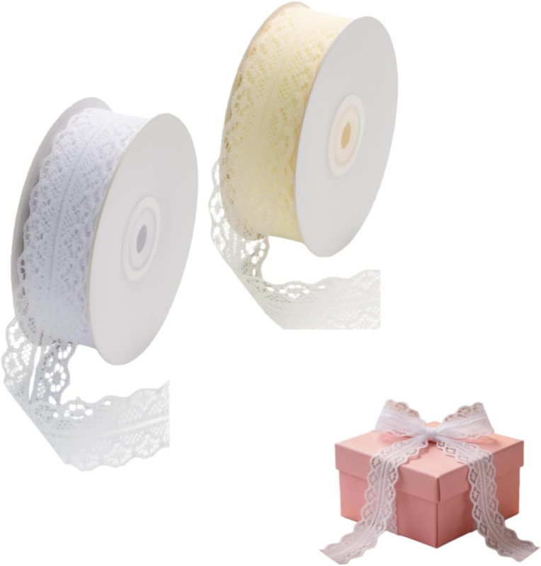 2 Pack Vintage Lace Ribbon, 1.2 Inch × 25 Yards Roll with Floral Embroidery Trim