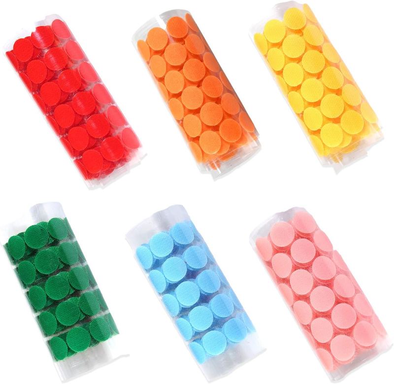 300Pcs Colored round Sticky Dots, 15Mm Nylon Filament Hook and Loop Sticky Dots,