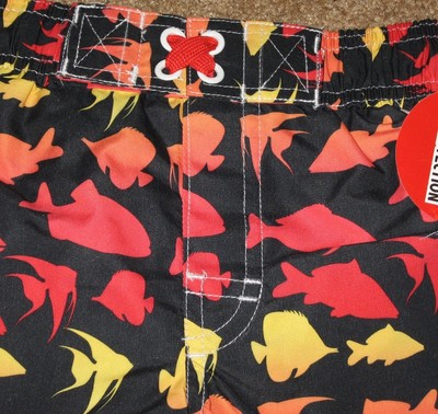 Toddler Boys Swim Trunks -  24M -   Black/Yellow/Orange/Red Fish - UV Protection