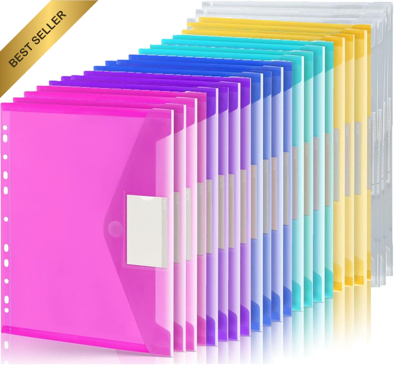 24 Pack 6 Colours File Folder Envelopes with Label Pocket,Envelope Binder Folder