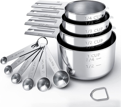Stainless Steel Measuring Cups & Spoons Set and Kitchen Gadgets for Cooking
