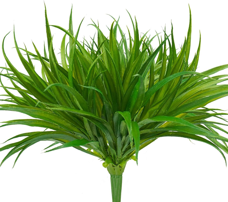 6Pcs Artificial Grass Fake Plants 17.3In 16 Leaves Outdoor Fake Grass UV Resista