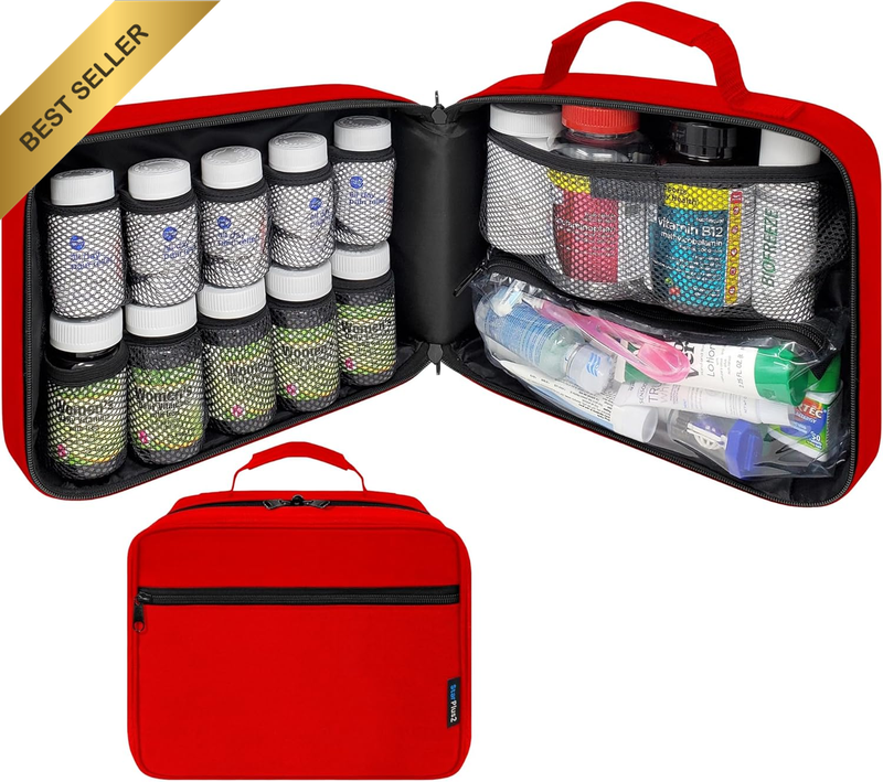 Large Padded Pill Bottle Organiser, Medicine Bag, Case, Carrier for Medications,