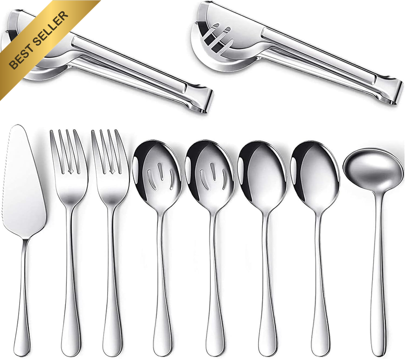 Stainless Steel Catering Serving Utensils, 10 Pcs with Large Cooking Utensil Ser