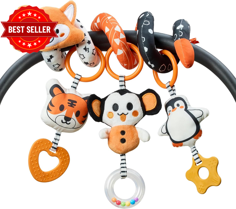 Baby Car Seat Toys - Black and White High Contrast Newborn Infant Soft Hanging R