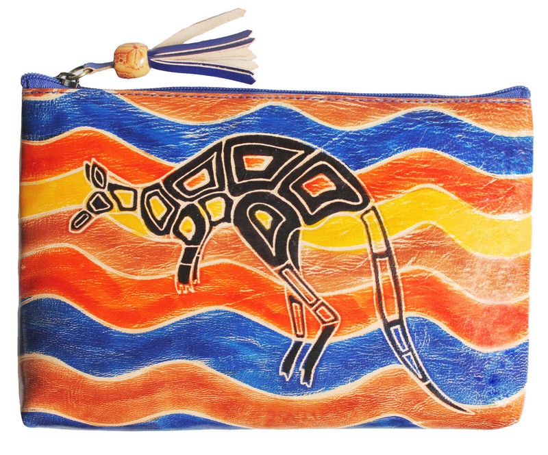 ABORIGINAL PURSE, VANITY CASE - LEATHER - KANGAROO, AUSTRALIAN, INDIGENOUS