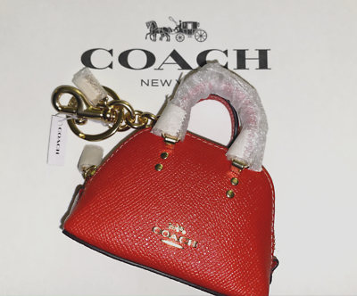 NWT COACH Mini Katy Satchel Bag Charm Leather Coin Case Key Fob Ring Miami  Red | eBay