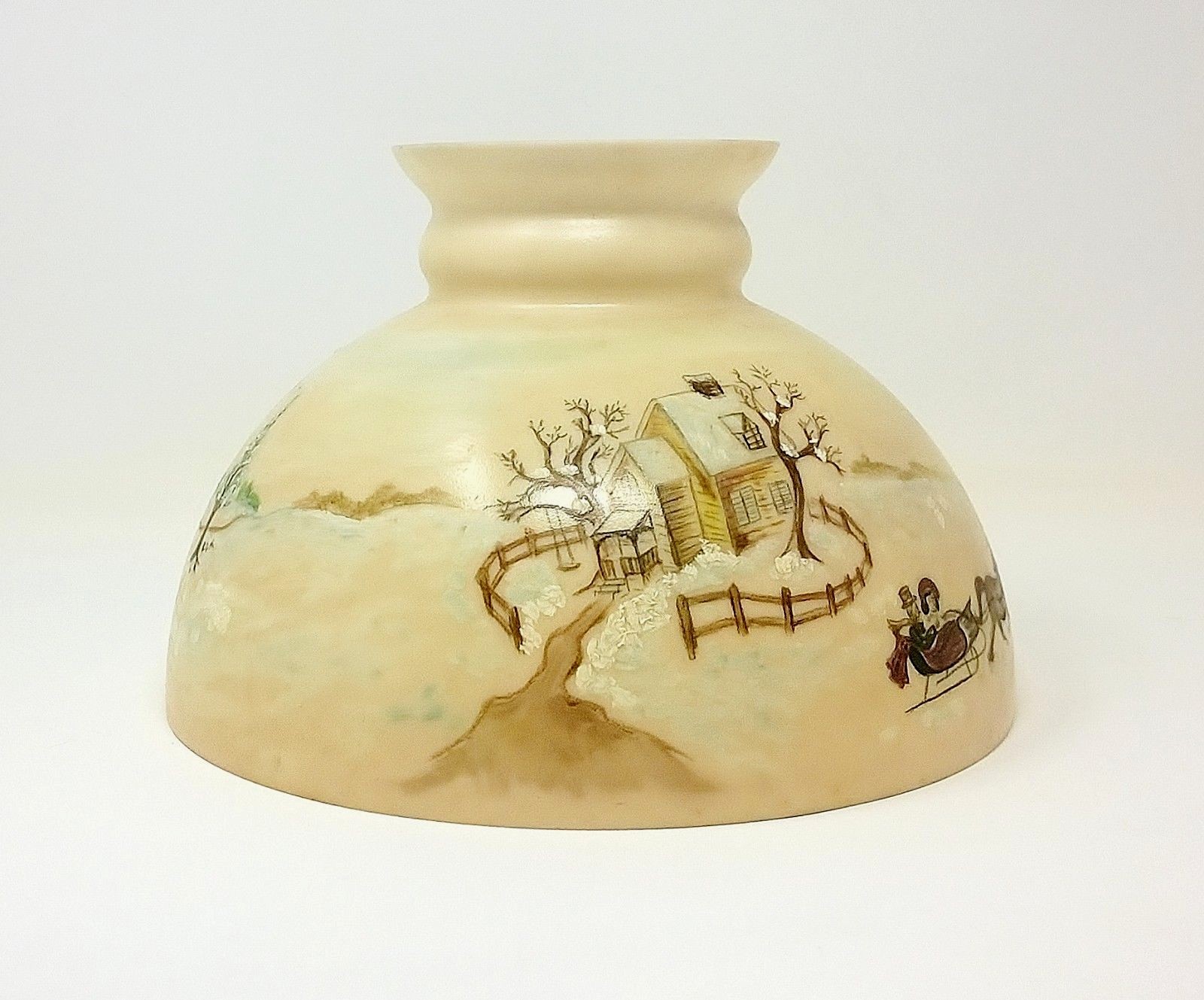 Hand Painted Glass Lamp Shade Winter Holiday Scene Mint Condition
