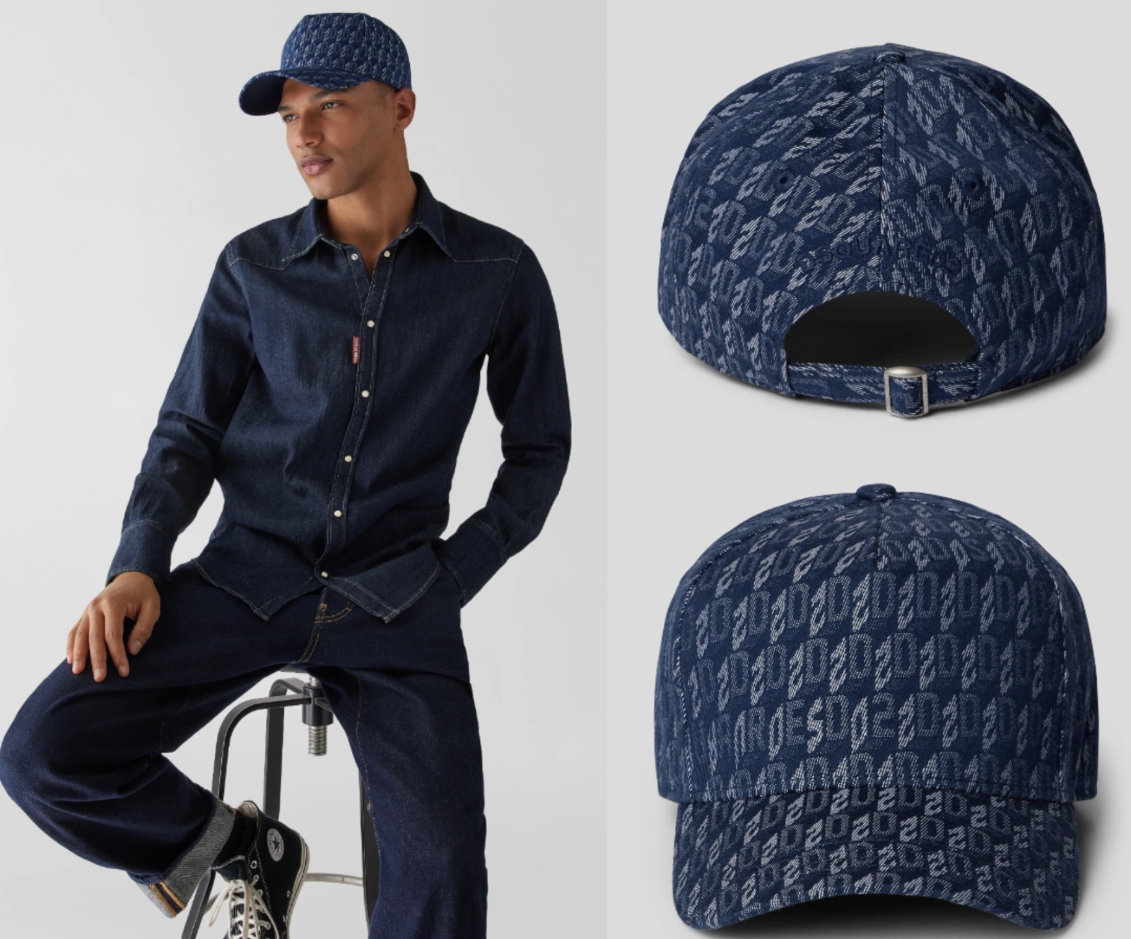 Dsquared2 Allover Logo Baseball Cap Hat Blue Jeans | eBay