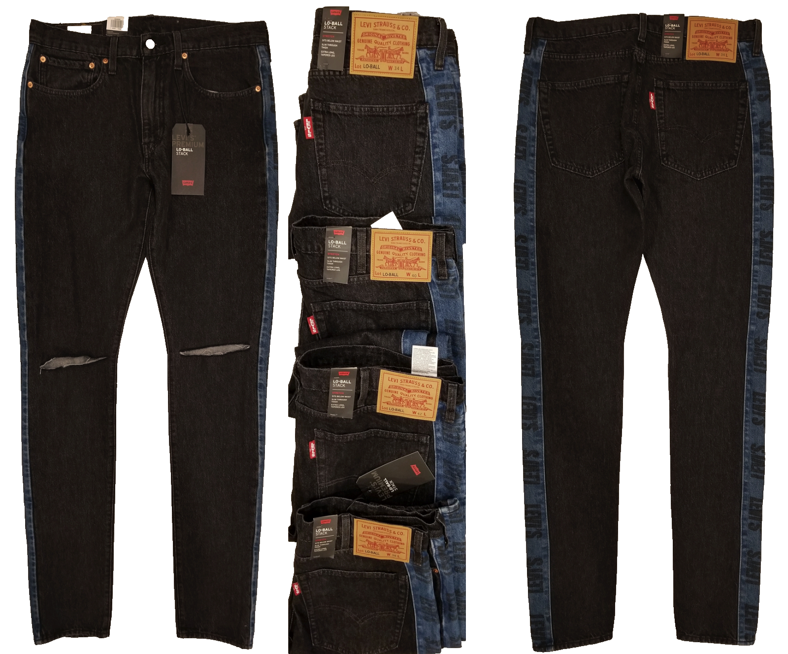 KINETIC LEVI　モビール　Reese Levis Mens Lo-Ball Stack Tapered Slim Fit Knee Rip Stretch