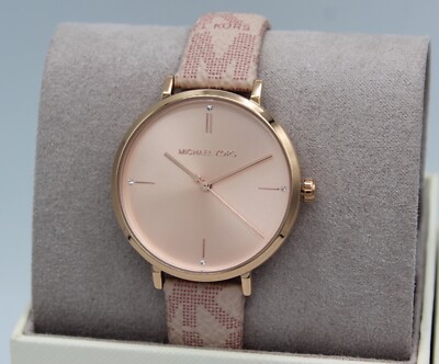 NEW AUTHENTIC MICHAEL KORS JAYNE PINK BLUSH MK ROSE GOLD PVC WOMENS MK7130 WATCH