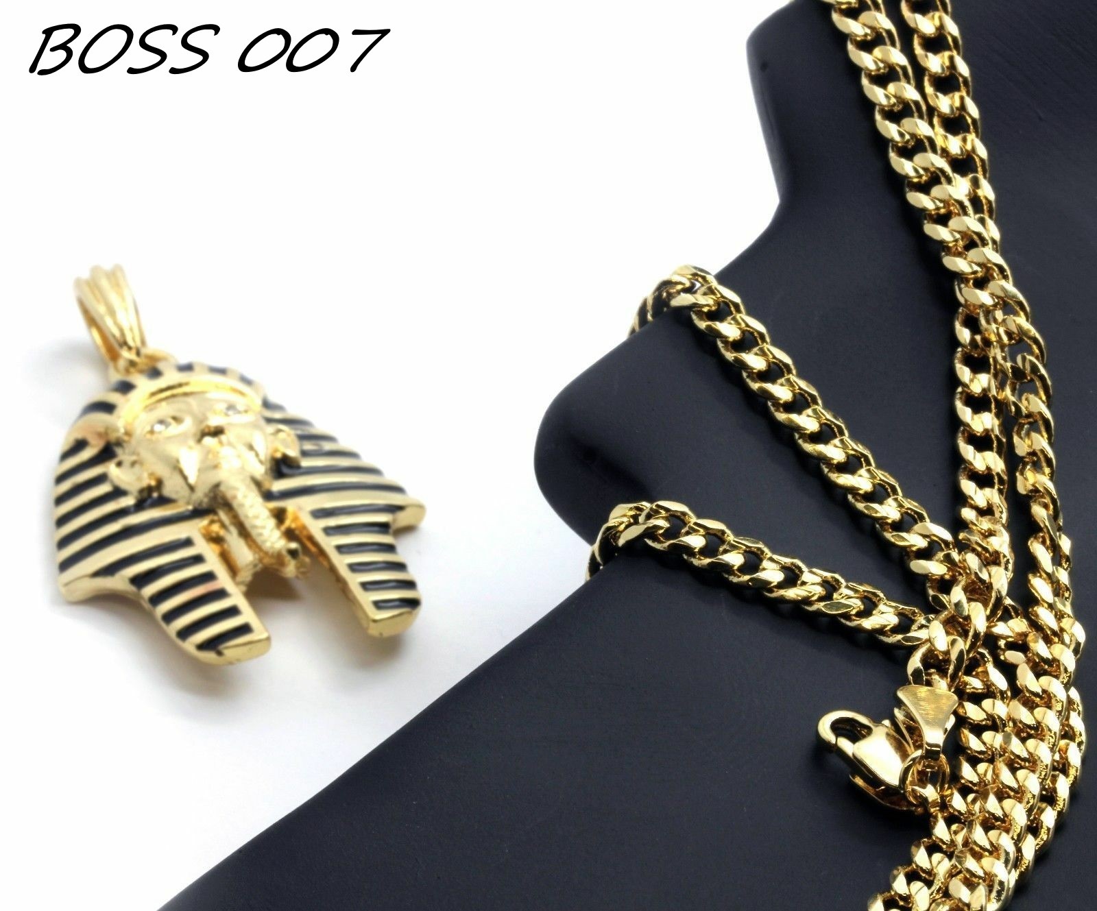 BREND 14k Gold Plated Black Stripe Micro Pharaoh Pendant Hip Hop 30