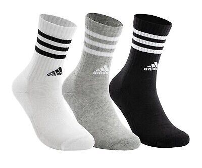 Adidas Men 3-Stripe Cushion 3 Pairs Crew Ankle Socks White Gray 3PP Sock IC1323