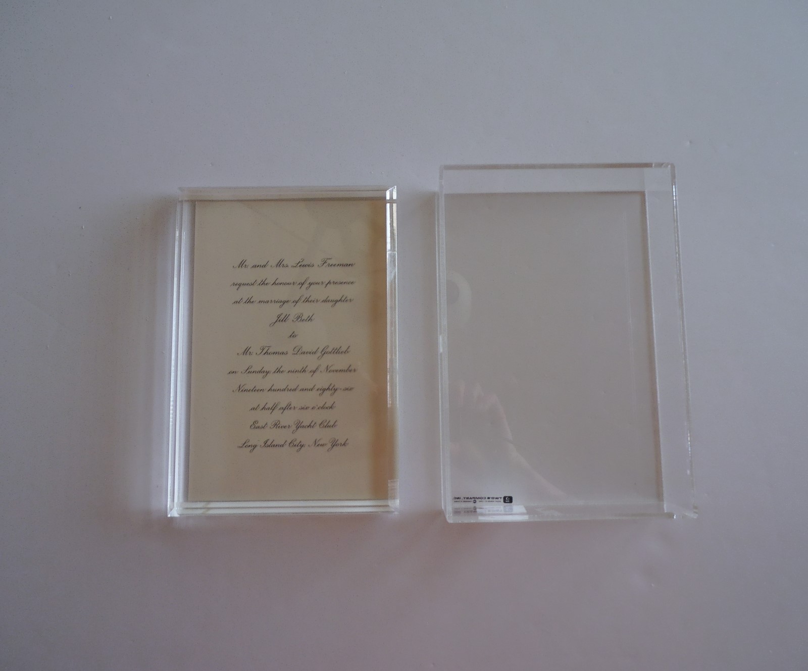 Plexiglass Wedding Invitation, Picture Souvenir Trinket Box Never used, Stored