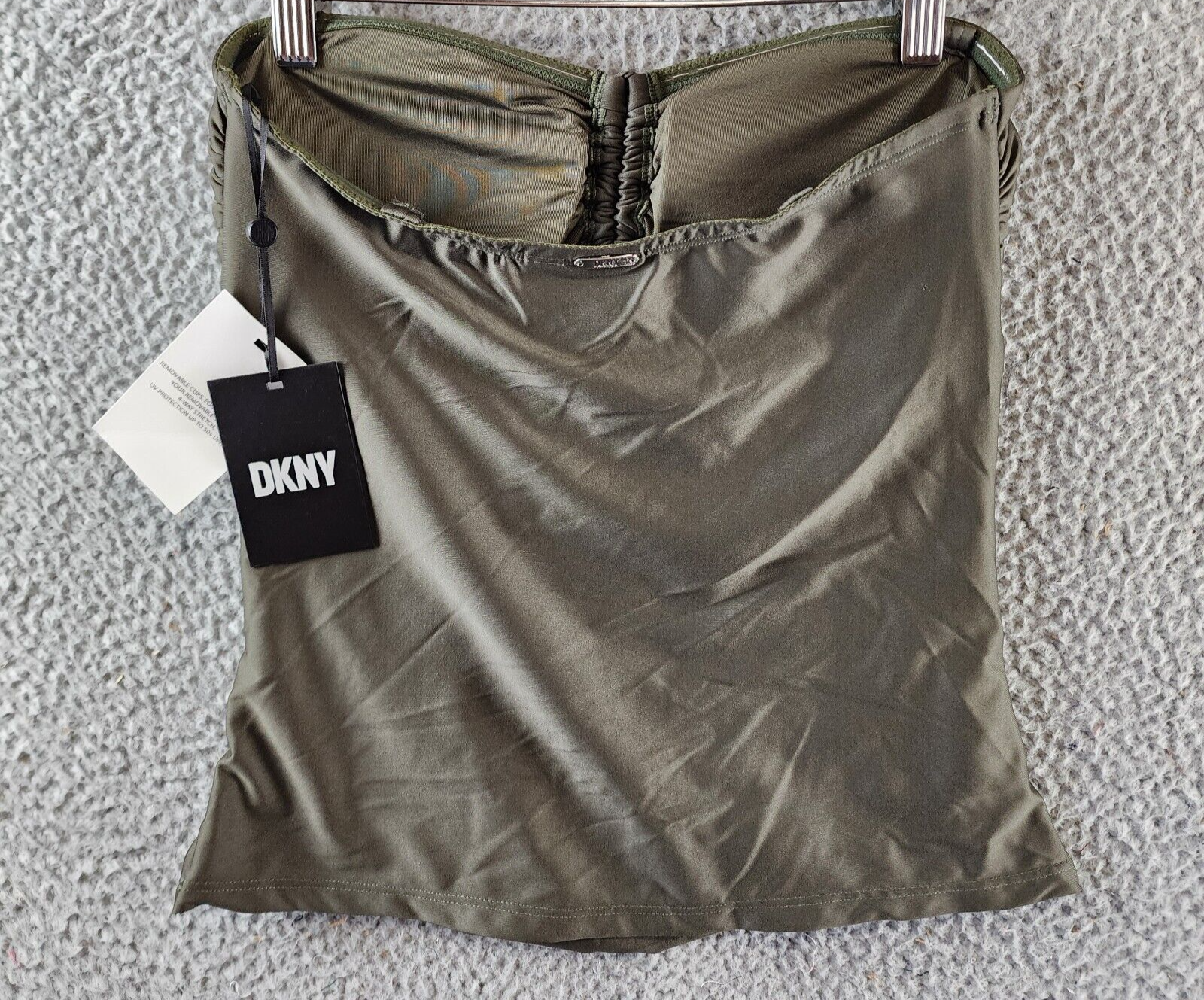 DKNY Bandeau Bow Tankini Top Women's XS Moss Solid Sleeveless Pullover - Picture 9 of 15