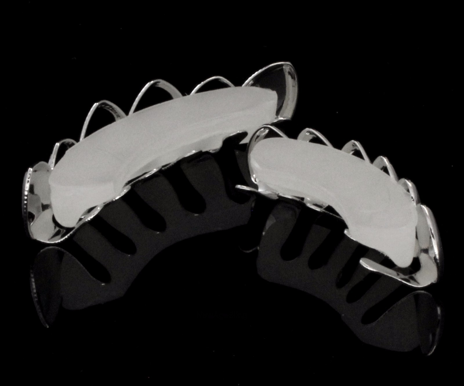 Open Face Grillz Custom Fit Silver Plated Top Bottom Teeth Joker Hip Hop + Molds