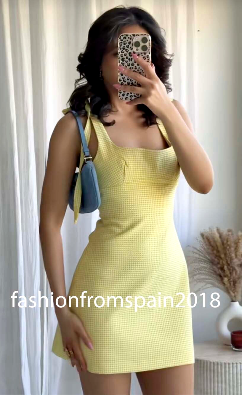 ZARA NEW WOMAN SHORT STRAPPY GINGHAM BOW DRESS YELLOW XS-XXL