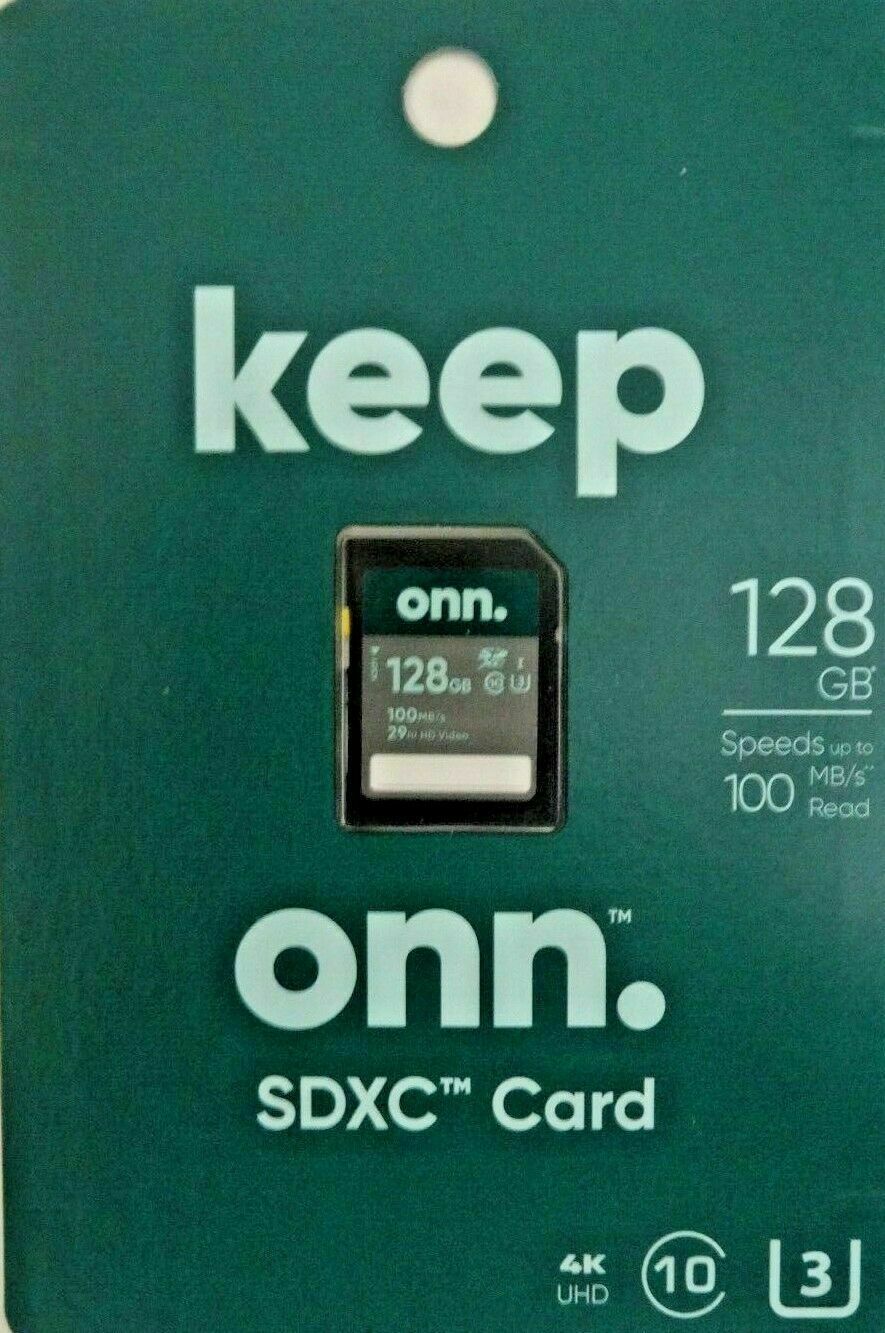 Onn – 128GB SDXC Memory Card, 100MB/s Read 55MB/s Write, Class 10, U3