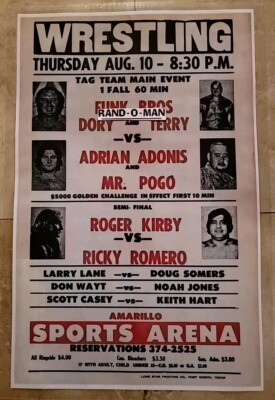 Vintage Texas Wrestling Poster Funk Brothers vs Adrian Adonis & Mr Pogo