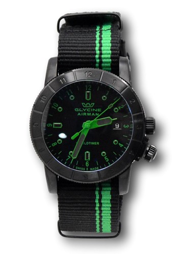 Pre-owned Glycine Airman Worldtimer Men's 42mm Swiss Made Quartz Double Black Watch Gl1041