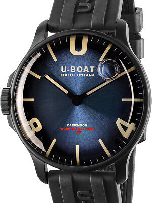 Pre-owned U-boat 8700/b Darkmoon Blue Ipb Soleil Men's Watch 44mm 5atm