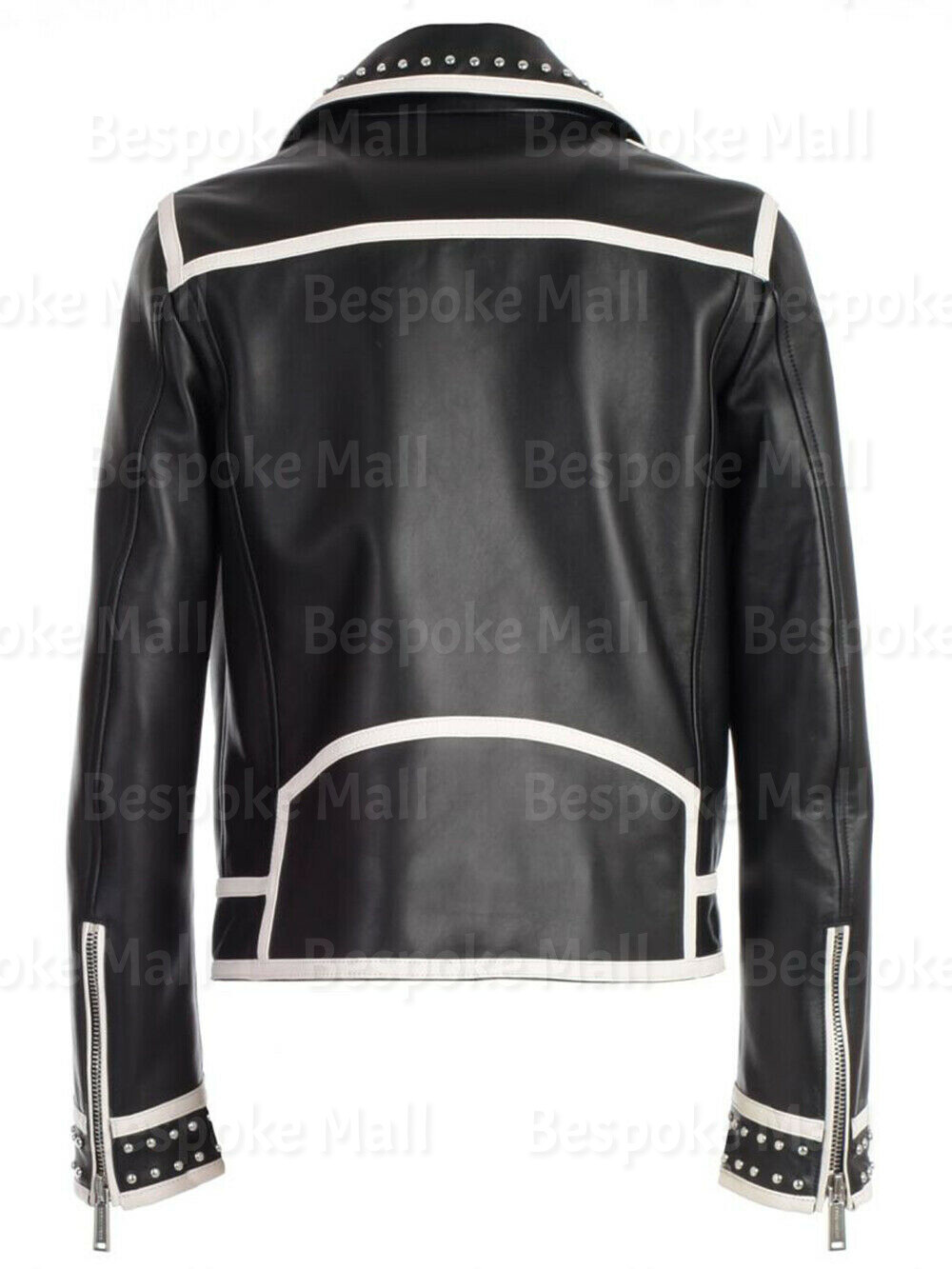 Pre-owned Handmade Men's Black Silver Studded Punk Rock Cowhide Motorbike Leather Jacket-705