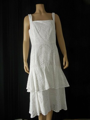 ANTONIO MELANI Hi Lo Dress size 8 Ivory white eyelet tiered Sundress NWT