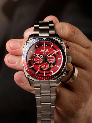 Pre-owned Avi-8 Av-4100-22 Hawker Hunter Dual Time
