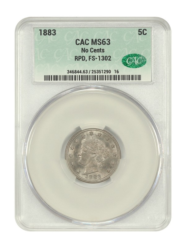 1883 5C CACG MS63 (No Cents, RPD, FS-01302) - Liberty