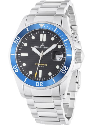 Pre-owned Jacques Lemans 1-2170j Hybromatic Diver Mens Watch 41mm 20atm