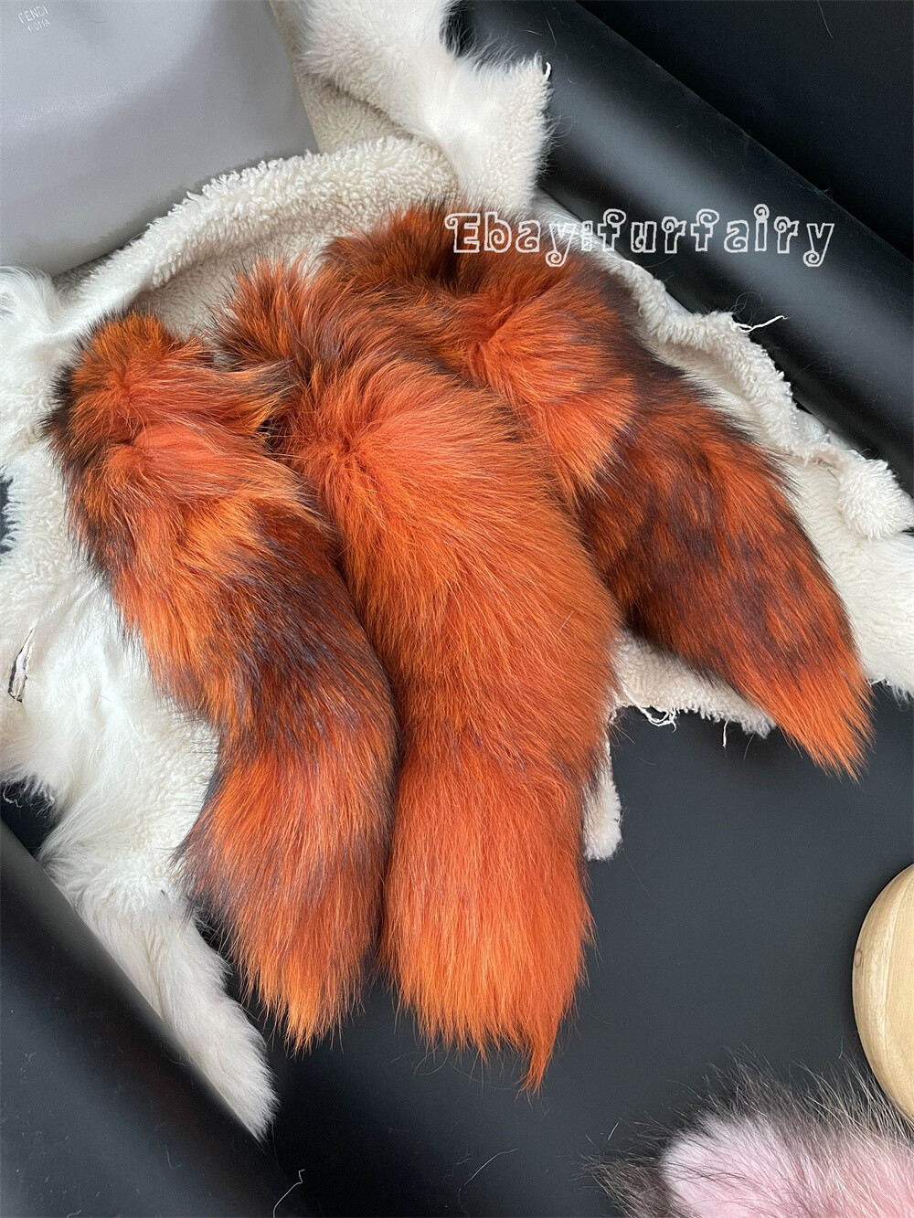 5pcs Dyed Orange Fox Tail Keyring Real Fox Fur Tail Cosplay