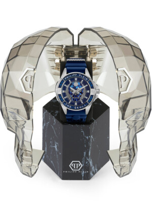 Pre-owned Philipp Plein Pwaaa1722 The $kull Carbon Fiber Mens Watch 44mm 5atm
