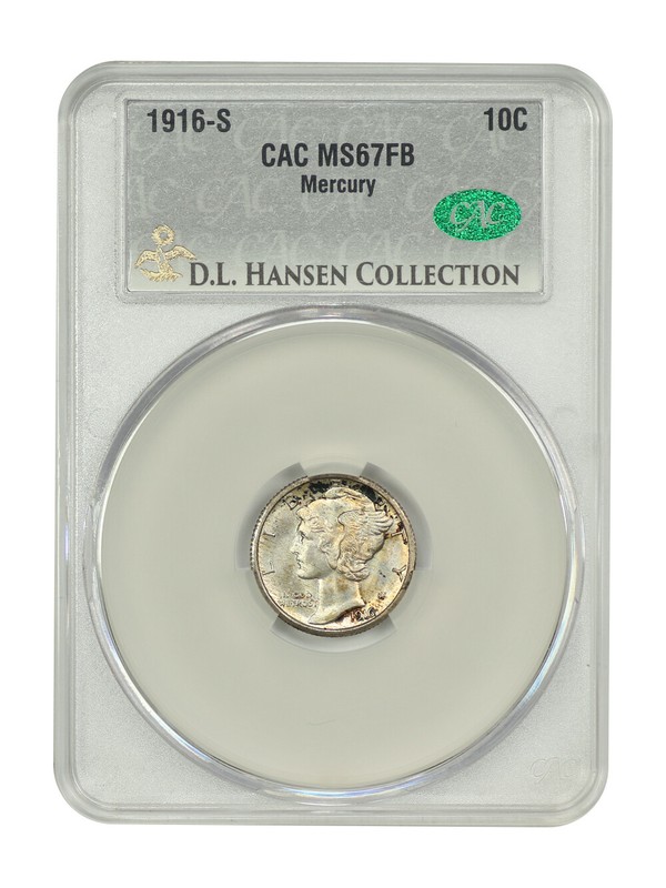 1916-S 10C Mercury CACG MS67FB ex: D.L. Hansen - Mercury