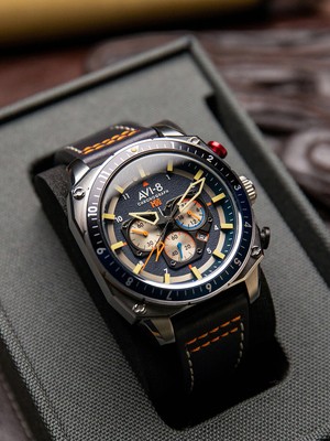 Pre-owned Avi-8 Av-4100-02 Hawker Hunter Dual Time