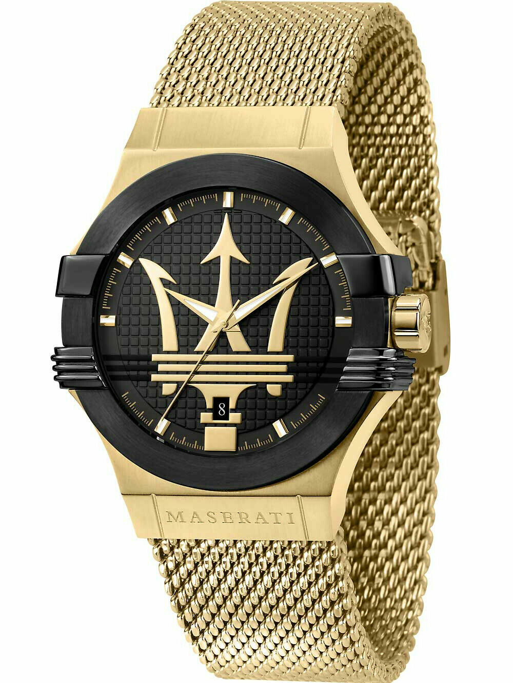 Pre-owned Maserati R8853108006 Potenza Gold Tone Mesh Band Men`s Wrist Watch