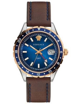 Pre-owned Versace V11080017 Hellenyium Gmt Mens Watch 42mm 5atm