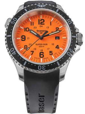 美品 tracer diver H3 ミリタリーオレンジ メンズ腕時計 Traser H3 109380 P67 T25 SuperSub orange 46 mm diver 50ATM