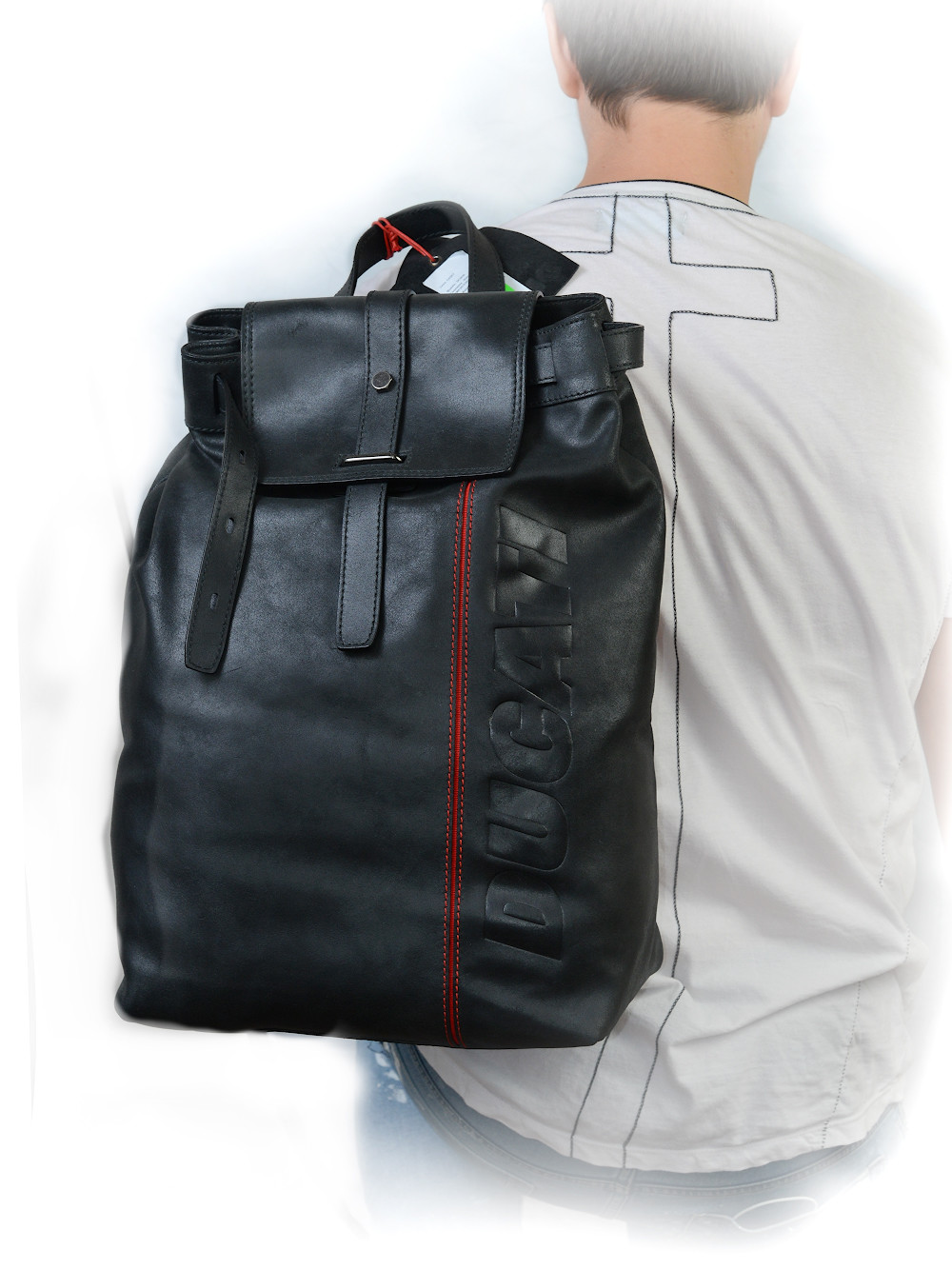 Ducati black moto biker Harley leather bagpack new men