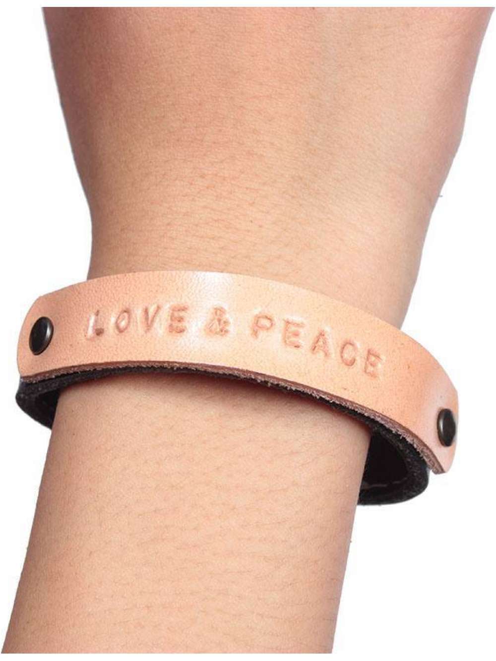 Handcrafted Thailand PEACE AND LOVE LEATHER BRACELET black band