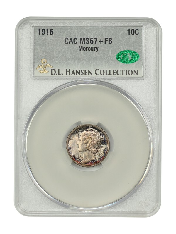 1916 10C Mercury CACG MS67+FB ex: D.L. Hansen - Mercury
