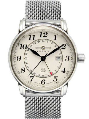 Pre-owned Zeppelin 7642m-5 Graf  Lz127 Gmt Mens Watch 43mm 5atm