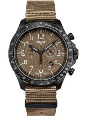 Pre-owned Traser H3 109459 P67 Officer Chrono Khaki Nato 46mm 10atm